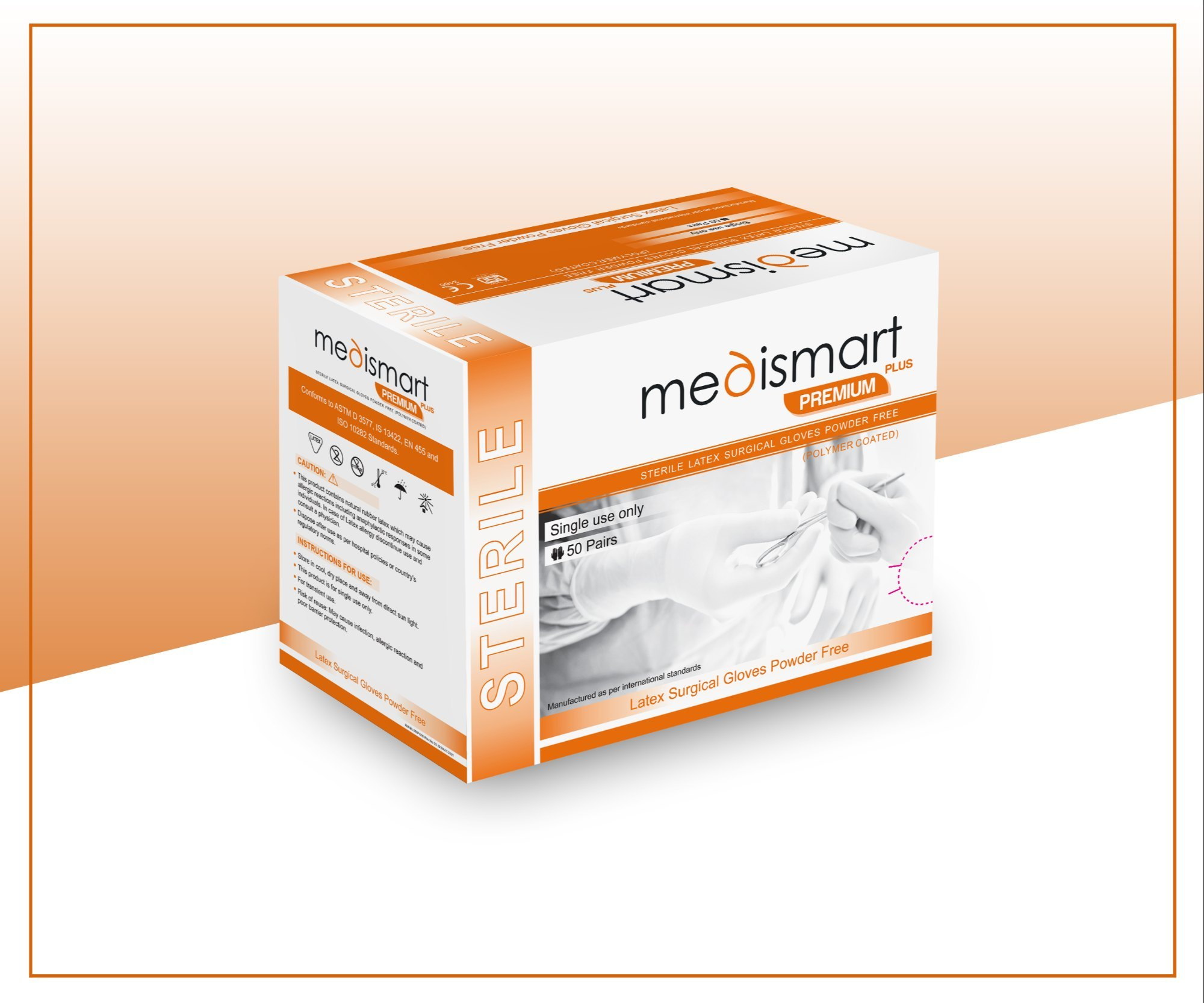 18" medismart plus sterile latex powder free surgical gloves (orange packet) 18" medismart plus sterile latex powder free surgical gloves (orange packet)